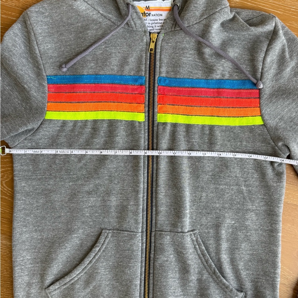 Aviator Nation Gray Hoodie with Rainbow Chest Stripes (M) - Picture 6 of 7